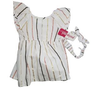 NWT Penelope Mack LTD 2 Piece Dress & Matching Headband. Size 3-6 M. Pink/Gold/B